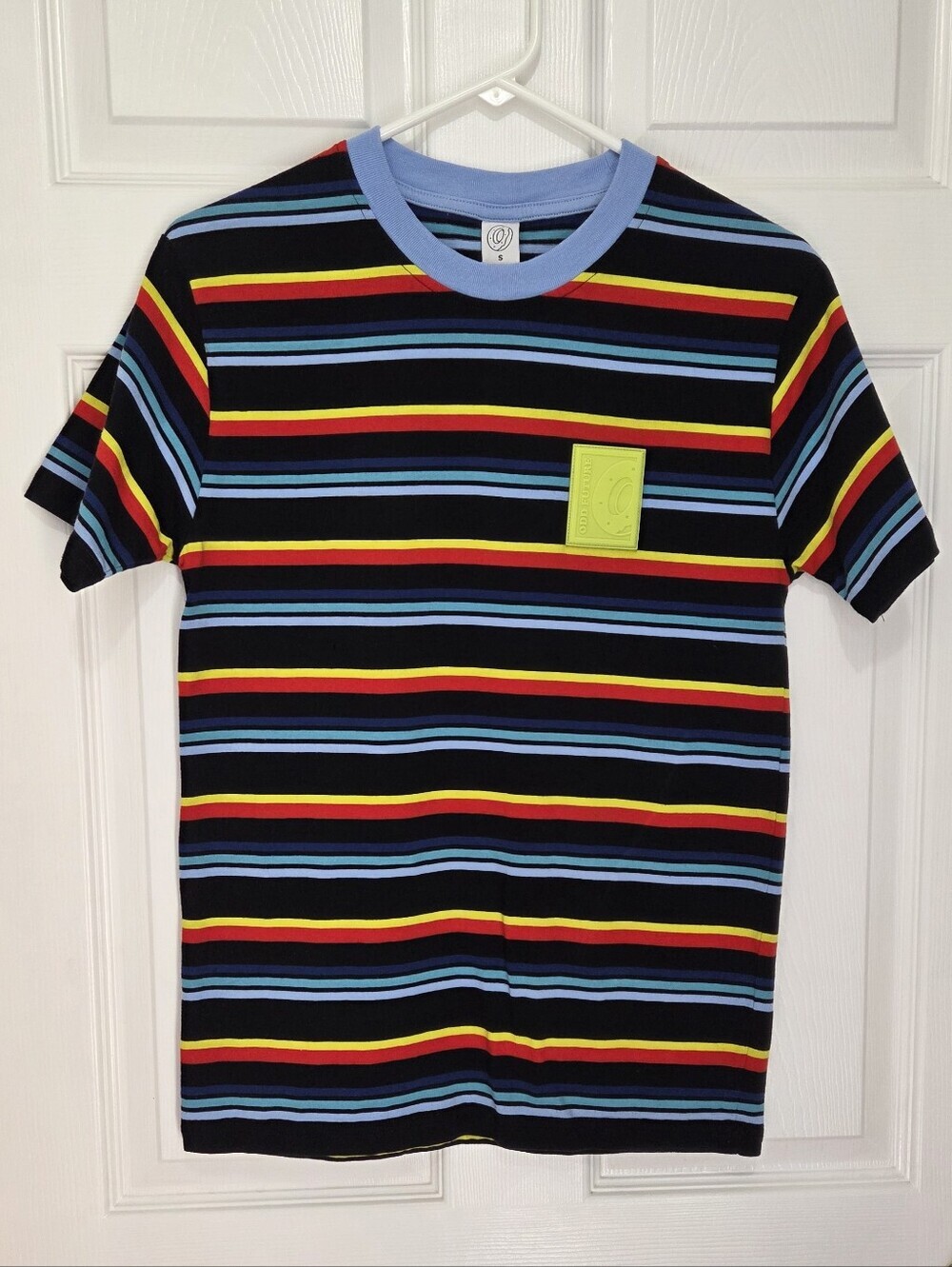 Odd Future Multicolor Striped T-Shirt Donut Logo Rubber Patch Size Small Y2k